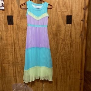 Blue green and purple dress, floor length